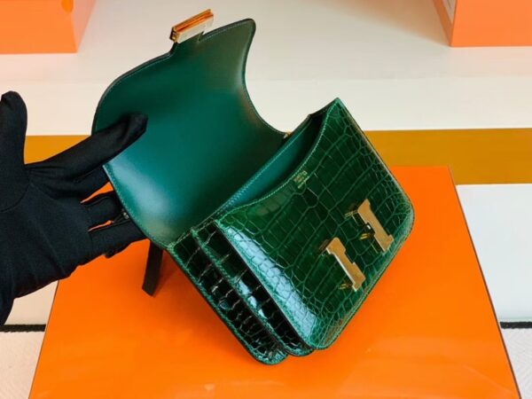 Hermes Constance Shiny Alligator crocodile 6Q jade green Gold Hardware 18cm Full Handmade