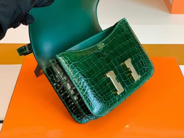 Hermes Constance Shiny Alligator crocodile 6Q jade green Gold Hardware 18cm Full Handmade
