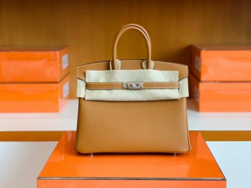 Hermes Birkin Epsom Golden Brown Silver Hardware 25cm Full Handmade