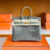 Hermes Birkin Shiny Niloticus crocodile turtledove grey Gold Hardware 25cm Full Handmade