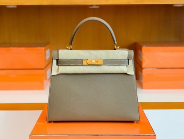 Hermes Kelly Epsom Etoupe Grey Gold Hardware 28cm Full Handmade
