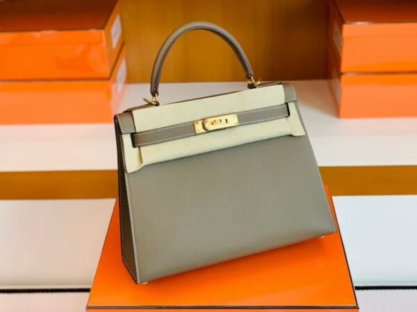 Hermes Kelly Epsom Etoupe Grey Gold Hardware 28cm Full Handmade