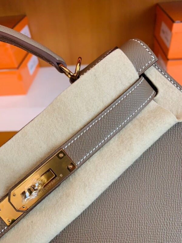 Hermes Kelly Epsom Etoupe Grey Gold Hardware 28cm Full Handmade