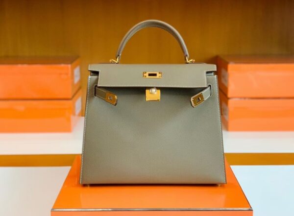 Hermes Kelly Epsom Etoupe Grey Gold Hardware 28cm Full Handmade