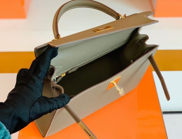 Hermes Kelly Epsom Etoupe Grey Gold Hardware 28cm Full Handmade
