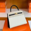 Hermes Kelly Epsom Creamy White & Black Gold Hardware 25cm Full Handmade