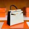Hermes Kelly Epsom Creamy White & Black Gold Hardware 25cm Full Handmade