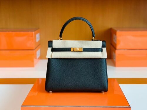 Hermes Kelly Togo CK89 Black Gold Hardware 25cm Full Handmade