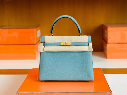 Hermes Kelly Togo 7G azure Silver Hardware 25cm Full Handmade