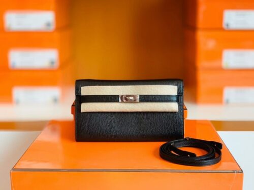 Hermes Kelly to go Woc Chevre Black Silver Hardware 20cm Full Handmade