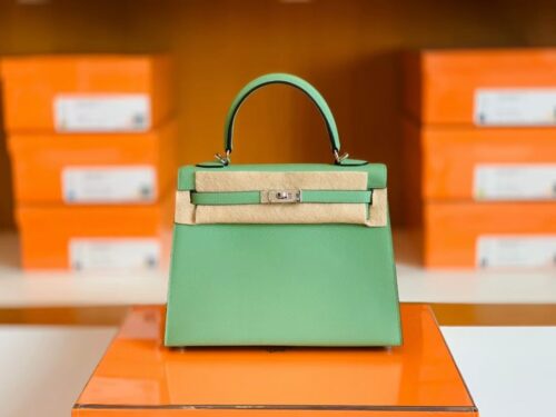 Hermes Kelly Epsom 3i Avocado green Silver Hardware 25cm Full Handmade