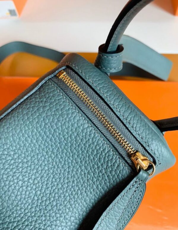 Hermes Mini Lindy Togo 63 Almond green Gold Hardware 19cm Full Handmade