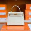 Hermes Kelly Epsom Creamy White & s2 Trench Grey Gold Hardware 25cm Full Handmade