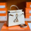 Hermes Kelly Epsom Creamy White & s2 Trench Grey Gold Hardware 25cm Full Handmade