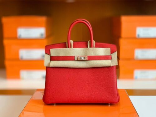 Hermes Birkin Togo Q5 Bright Red Silver Hardware 25cm Full Handmade