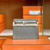Hermes Kelly Danse Ostrich Agate grey Silver Hardware 22cm Full Handmade