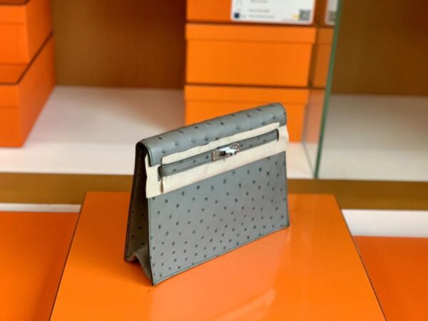 Hermes Kelly Danse Ostrich Agate grey Silver Hardware 22cm Full Handmade