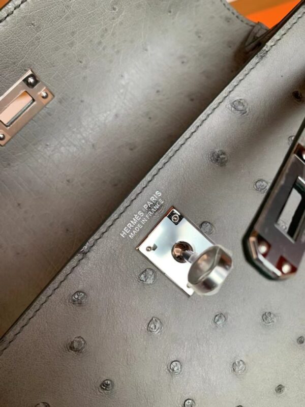 Hermes Kelly Danse Ostrich Agate grey Silver Hardware 22cm Full Handmade