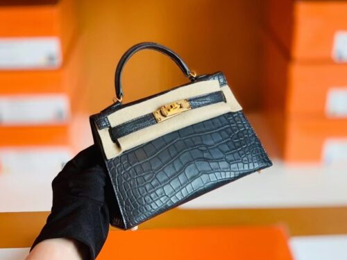 Hermes Mini Kelly Matte Alligator ck84 Graphite grey Gold Hardware 19cm Full Handmade