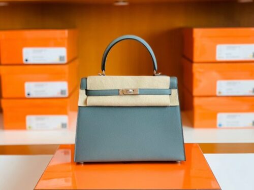 Hermes Kelly Epsom 63 Almond green Silver Hardware 25cm Full Handmade