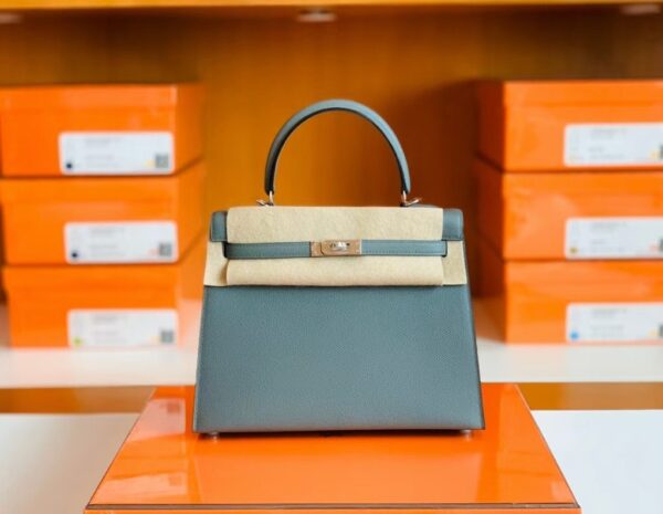 Hermes Kelly Epsom 63 Almond green Silver Hardware 25cm Full Handmade