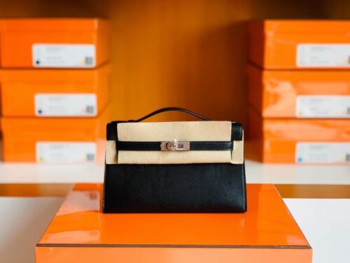 Hermes Mini Kelly pochette Swift CK89 Black Silver Hardware 22cm Full Handmade