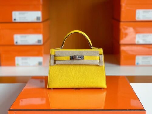 Hermes Mini Kelly Chevre 9O Naples yellow Silver Hardware 19cm Full Handmade