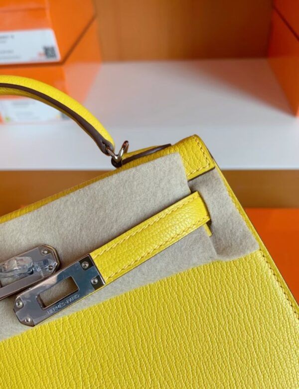 Hermes Mini Kelly Chevre 9O Naples yellow Silver Hardware 19cm Full Handmade