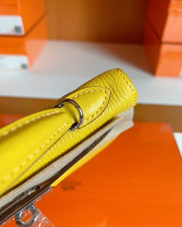 Hermes Mini Kelly Chevre 9O Naples yellow Silver Hardware 19cm Full Handmade