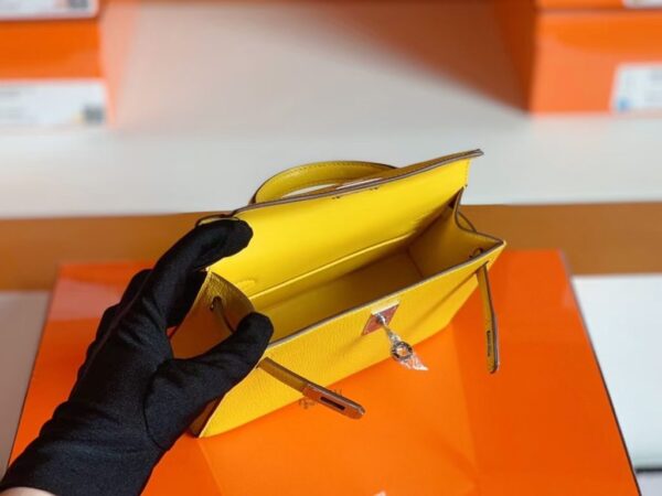Hermes Mini Kelly Chevre 9O Naples yellow Silver Hardware 19cm Full Handmade