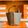 Hermes Picotin Togo CK18 Etoupe Grey & CK37 Golden Brown Gold Hardware 18cm Full Handmade