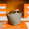 Hermes Picotin Togo CK18 Etoupe Grey & CK37 Golden Brown Gold Hardware 18cm Full Handmade