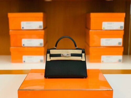 Hermes Mini Kelly Epsom CK89 Black Silver Hardware 19cm Full Handmade