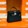 Hermes Mini Kelly Epsom CK89 Black Silver Hardware 19cm Full Handmade
