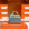 Hermes Mini Kelly Epsom 63 Almond green Silver Hardware 19cm Full Handmade