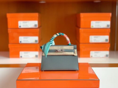 Hermes Mini Kelly Epsom 63 Almond green Silver Hardware 19cm Full Handmade