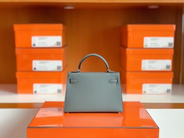Hermes Mini Kelly Epsom 63 Almond green Silver Hardware 19cm Full Handmade