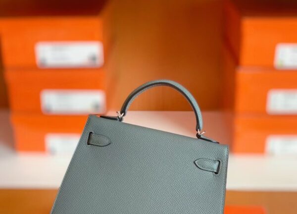 Hermes Mini Kelly Epsom 63 Almond green Silver Hardware 19cm Full Handmade