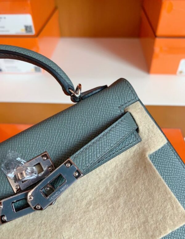 Hermes Mini Kelly Epsom 63 Almond green Silver Hardware 19cm Full Handmade