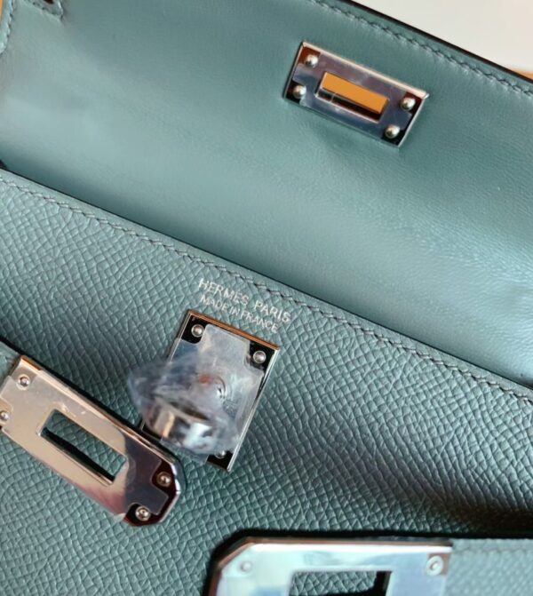 Hermes Mini Kelly Epsom 63 Almond green Silver Hardware 19cm Full Handmade