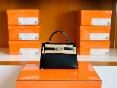 Hermes Mini Kelly Box Leather CK89 Black Silver Hardware 19cm Full Handmade