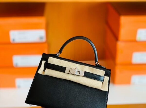 mmexport1686298993390-1024x762-1 Hermes Mini Kelly Box Leather CK89 Black Silver Hardware 19cm Full Handmade