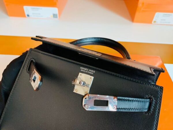 mmexport1686298996215-1024x768-1 Hermes Mini Kelly Box Leather CK89 Black Silver Hardware 19cm Full Handmade