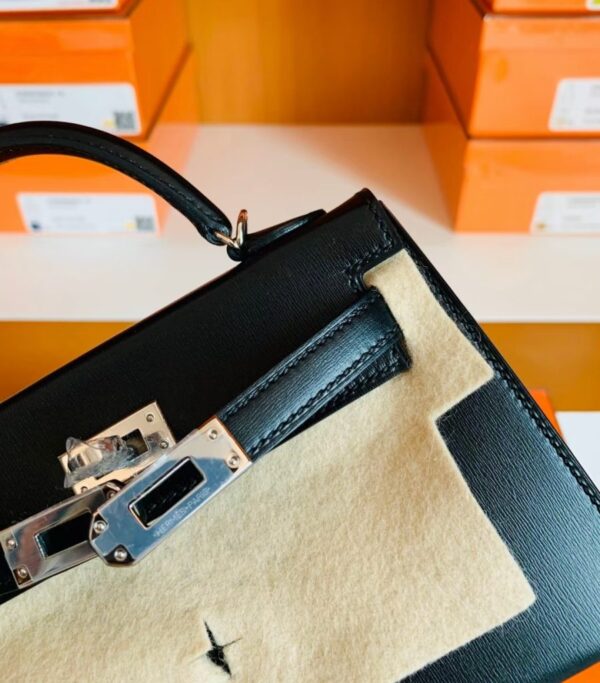 mmexport1686298997738-900x1024-1 Hermes Mini Kelly Box Leather CK89 Black Silver Hardware 19cm Full Handmade