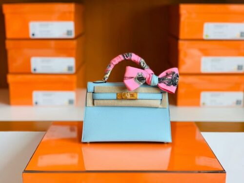 Hermes Mini Kelly Epsom 6u Light Blue Gold Hardware 19cm Full Handmade