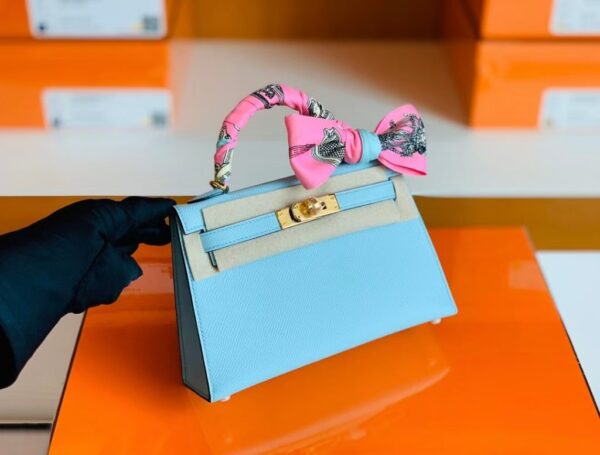 Hermes Mini Kelly Epsom 6u Light Blue Gold Hardware 19cm Full Handmade