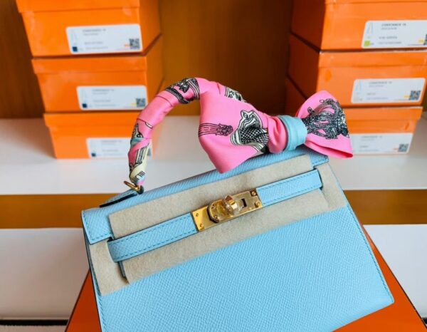 Hermes Mini Kelly Epsom 6u Light Blue Gold Hardware 19cm Full Handmade
