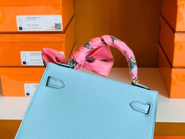 Hermes Mini Kelly Epsom 6u Light Blue Gold Hardware 19cm Full Handmade