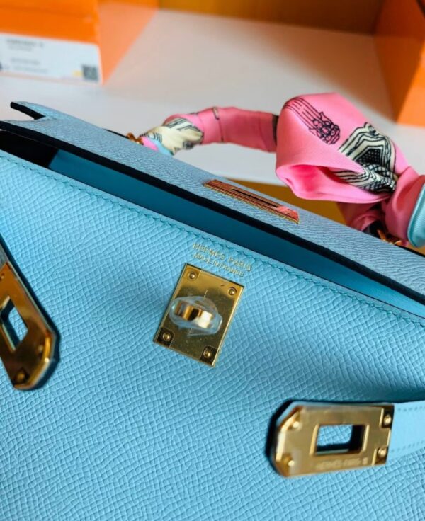 Hermes Mini Kelly Epsom 6u Light Blue Gold Hardware 19cm Full Handmade