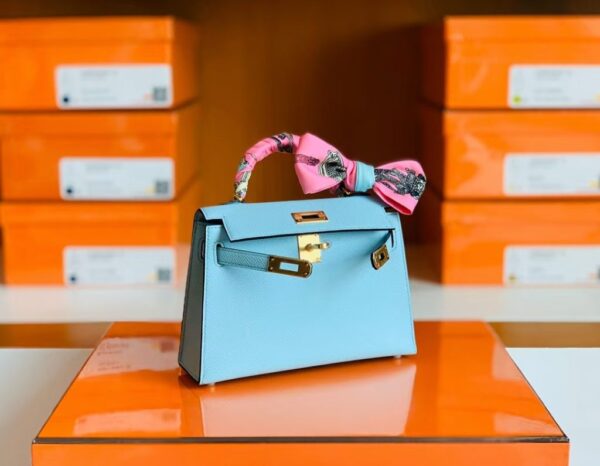 Hermes Mini Kelly Epsom 6u Light Blue Gold Hardware 19cm Full Handmade